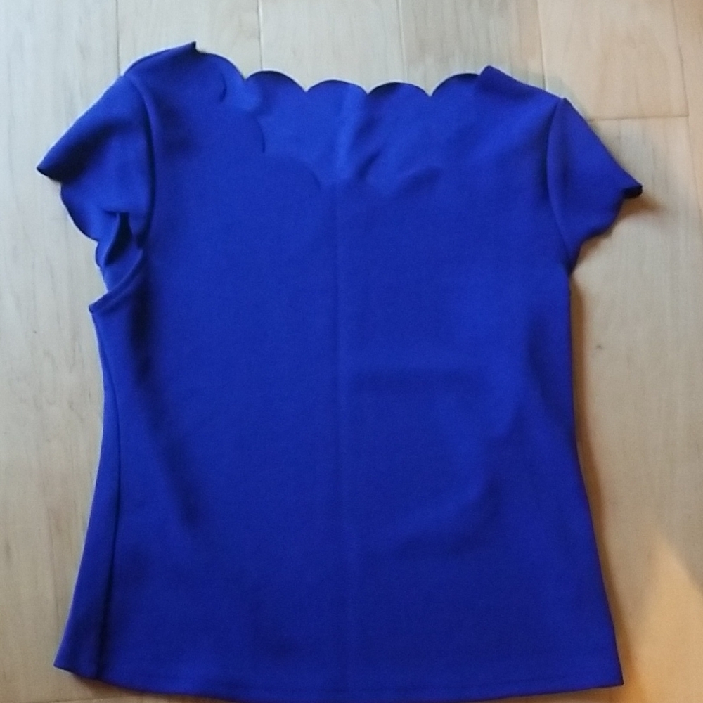 SHEIN Royal Blue Scallop-Edge Blouse